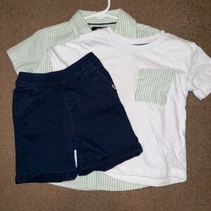 Striped Shirt and Pocket Tee with Navy Shorts Set